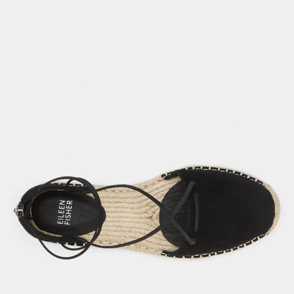 Eileen Fisher Lace Leather Espadrille Black Size 7